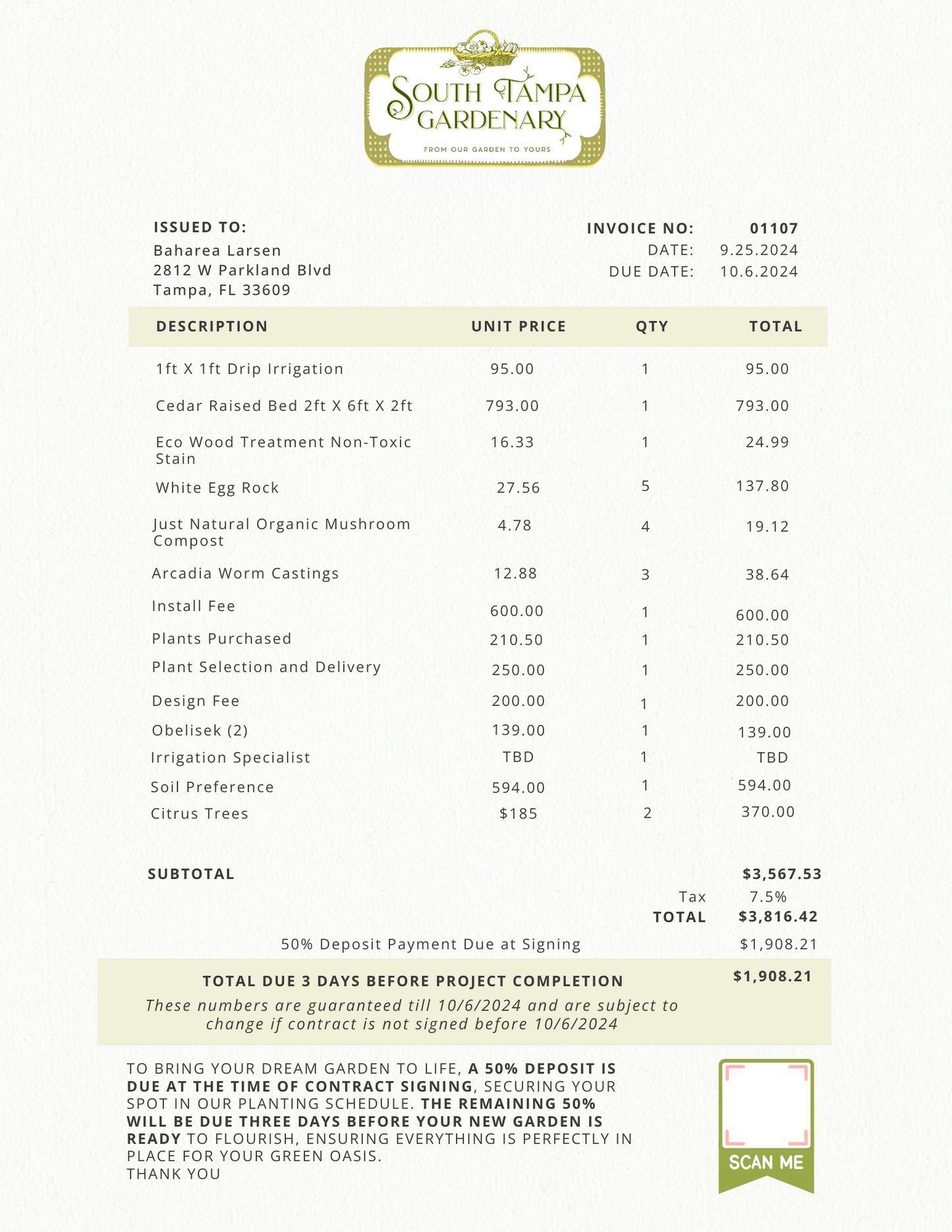Baharea Larsen - Custom Installation Project Deposit